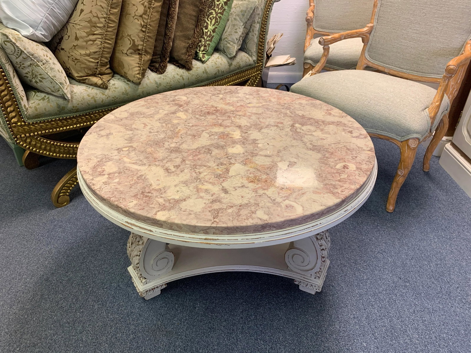 Vintage French Neoclassical Rose Tarlow Style Marble and Wood Coffee Table - 4