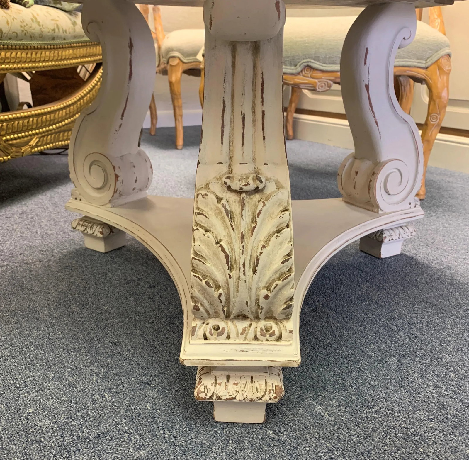 Vintage French Neoclassical Rose Tarlow Style Marble and Wood Coffee Table - 6