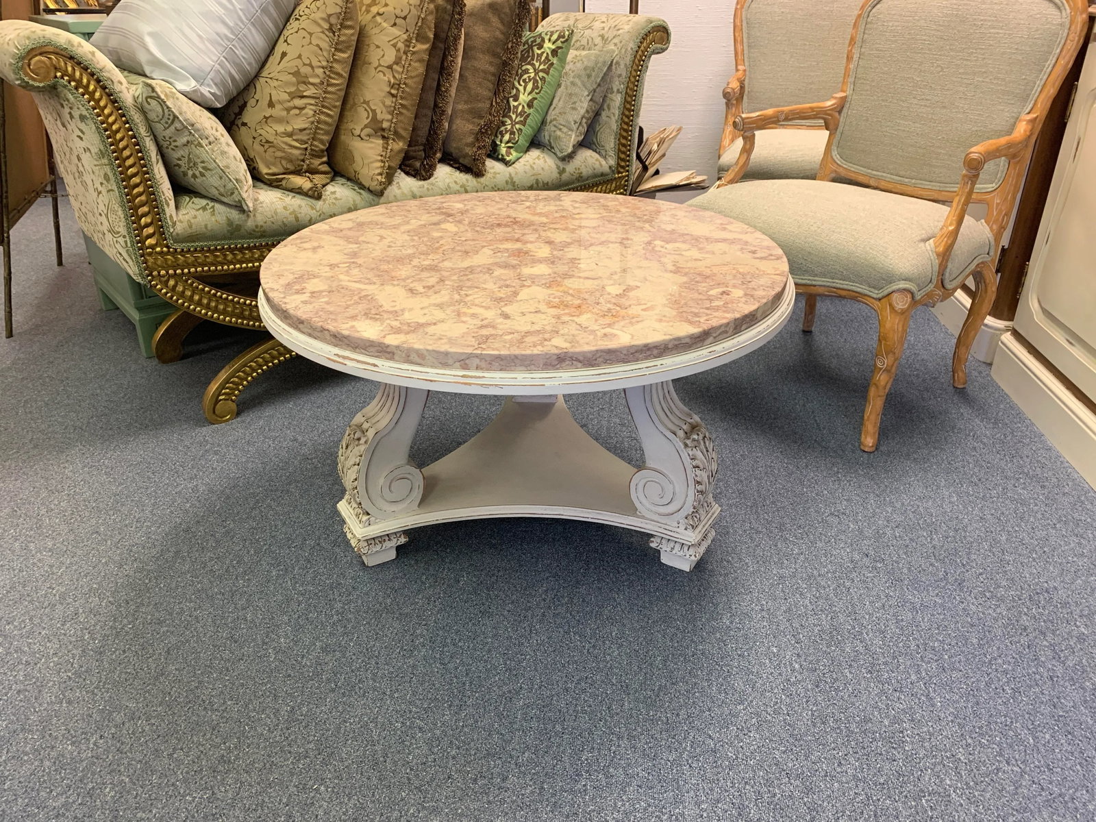 Vintage French Neoclassical Rose Tarlow Style Marble and Wood Coffee Table - 8