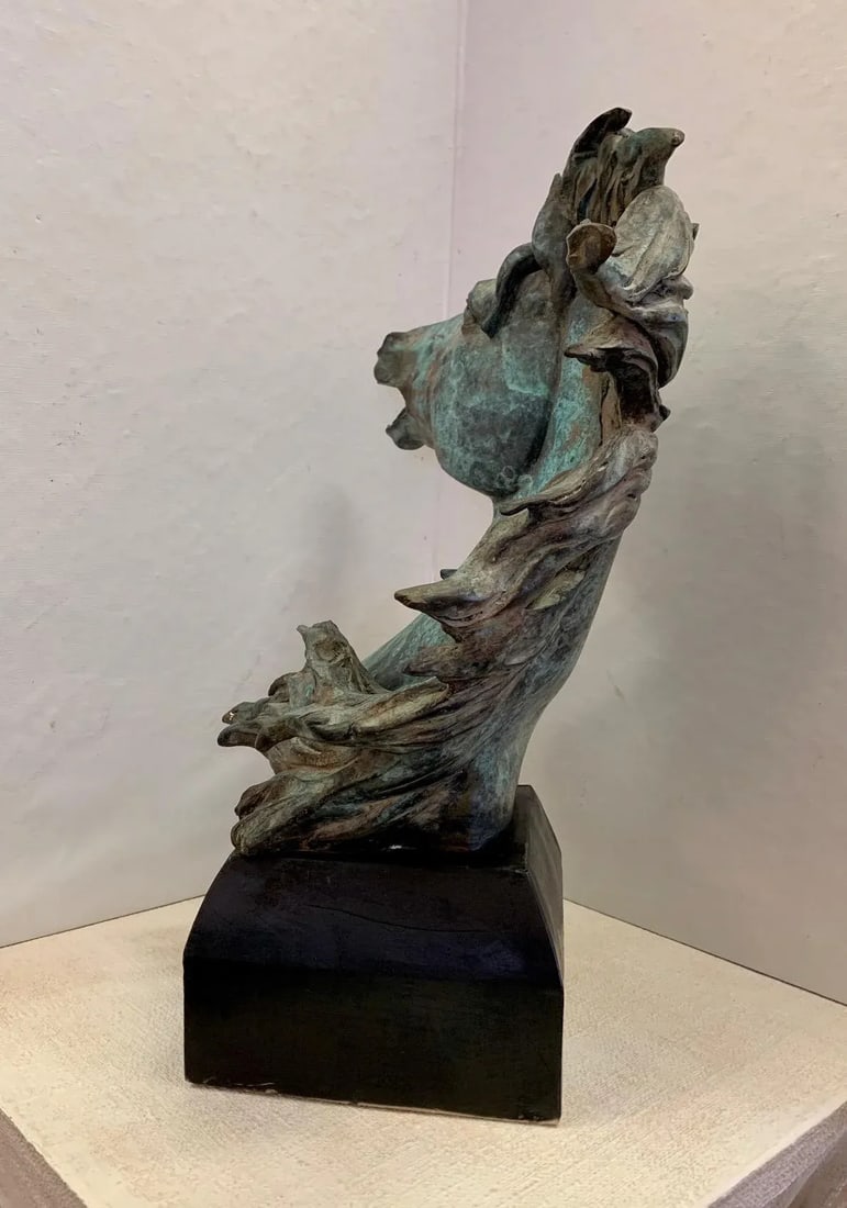 Original Bronze Mustang Bust Sculpture With Verdigris Finish - 3