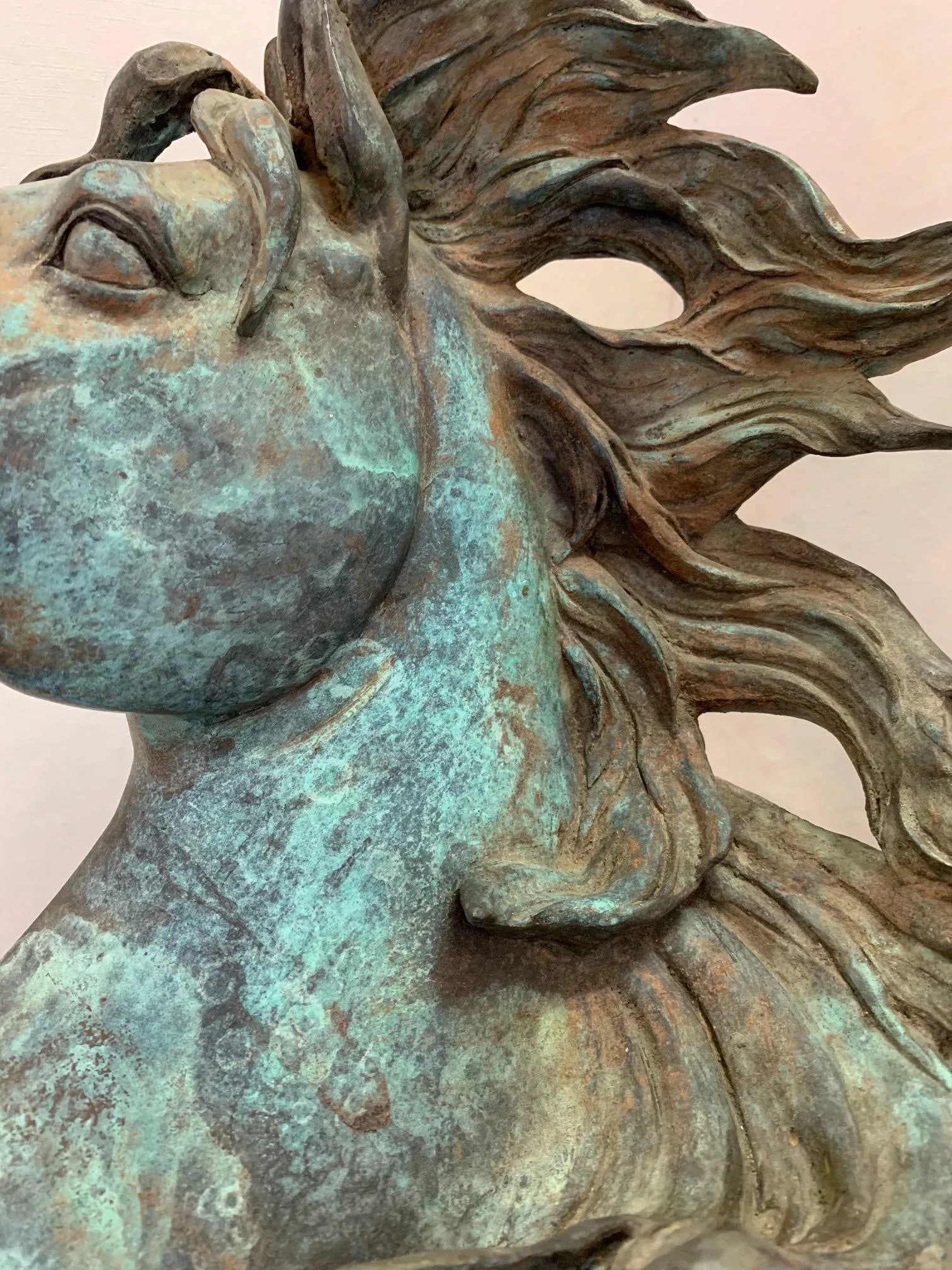 Original Bronze Mustang Bust Sculpture With Verdigris Finish - 8