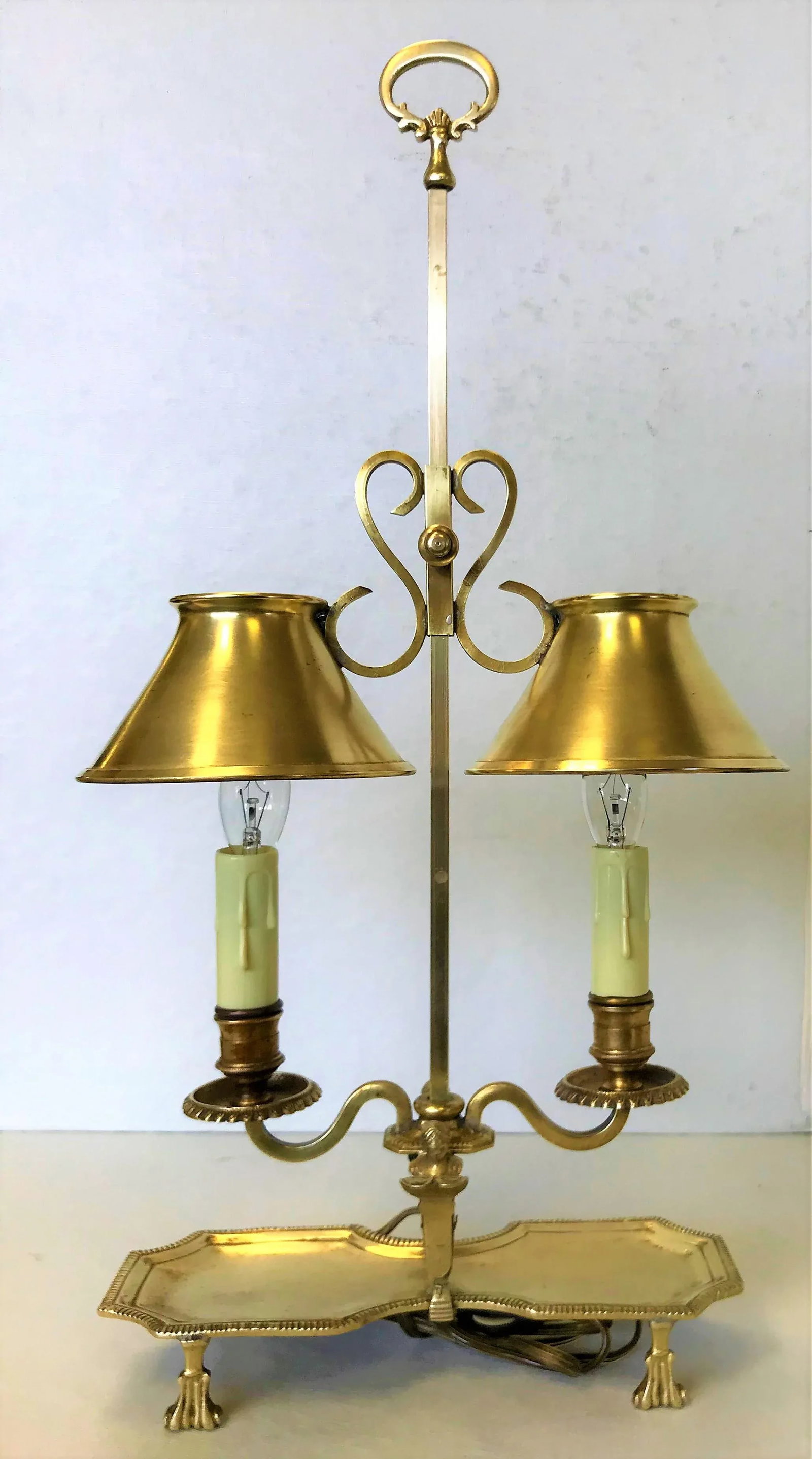 Antique Italian Brass Student Oil Lamp Converted to Electric With Adjustable Height Shades - 13
