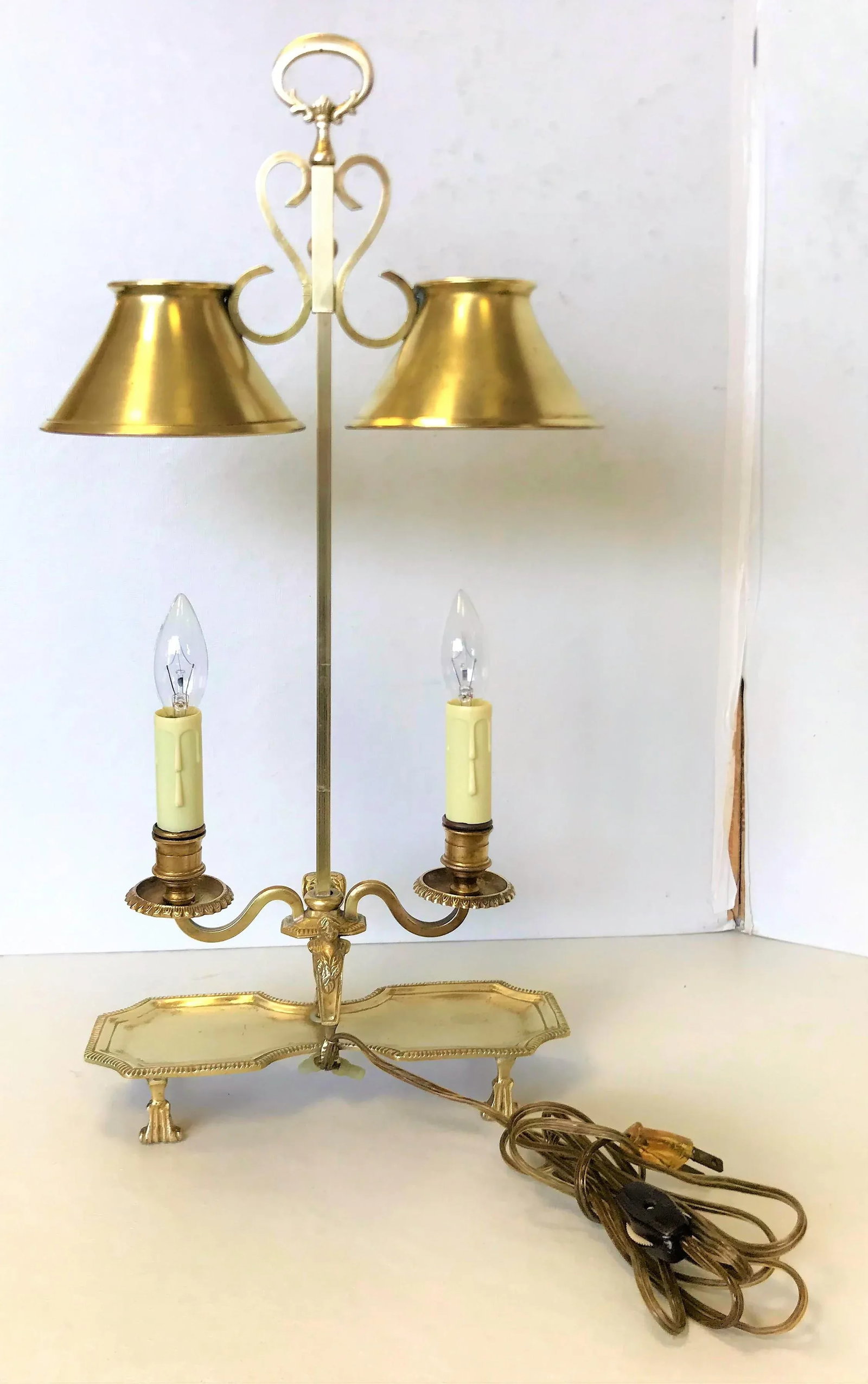 Antique Italian Brass Student Oil Lamp Converted to Electric With Adjustable Height Shades - 2
