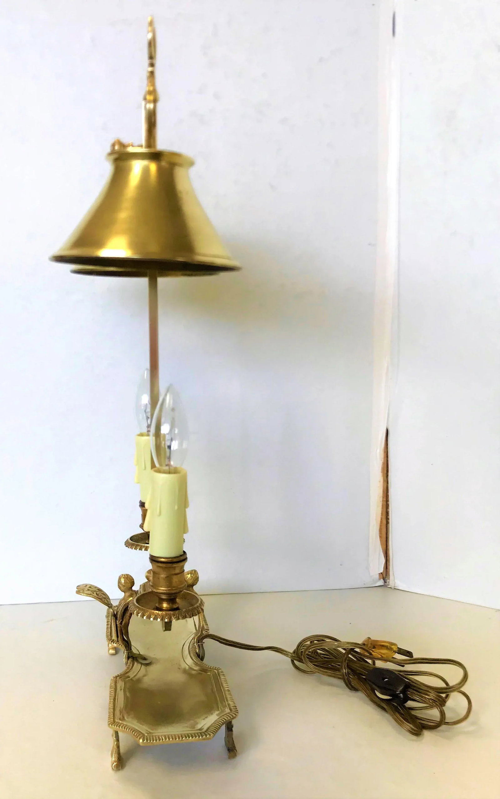 Antique Italian Brass Student Oil Lamp Converted to Electric With Adjustable Height Shades - 5