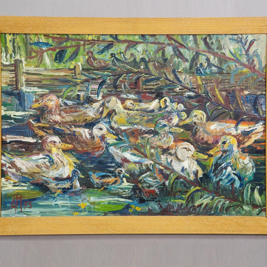 Duck Pond in Taufkirchen, 1975 – Oil Painting by Alexander Michael - 3
