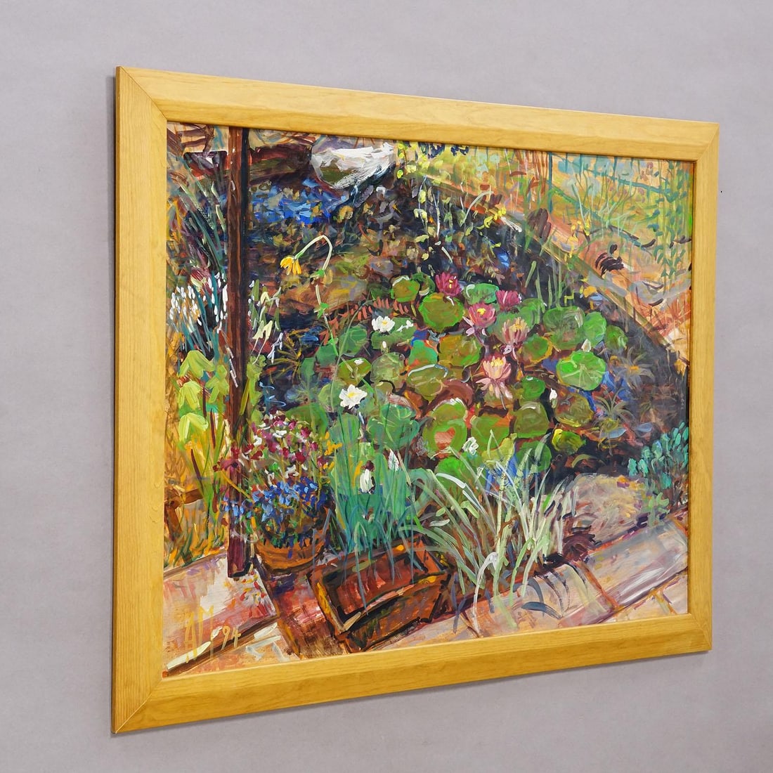 Garden Pond With Water Lilies, 1994 – Oil Painting by Alexander Michael - 2