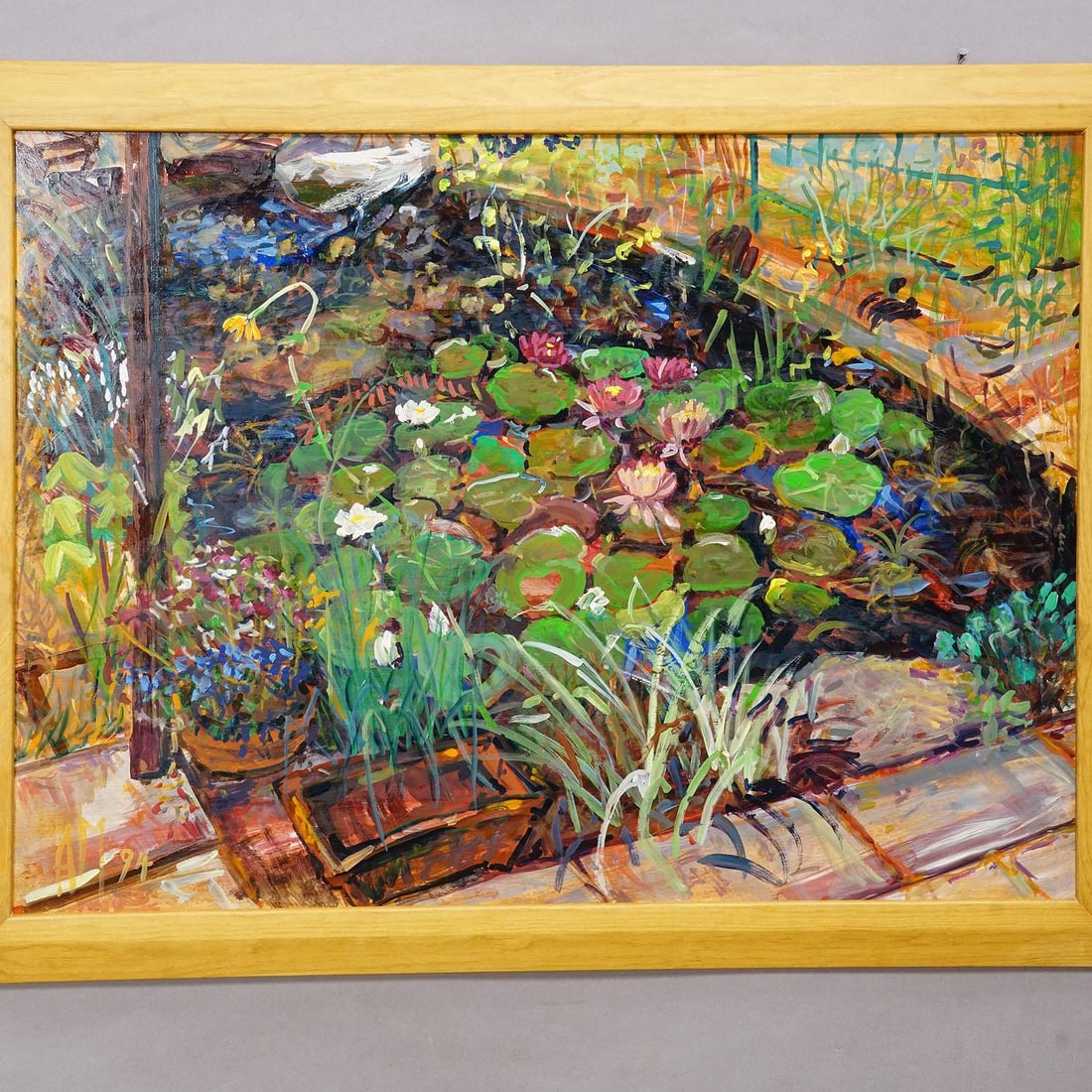 Garden Pond With Water Lilies, 1994 – Oil Painting by Alexander Michael - 3