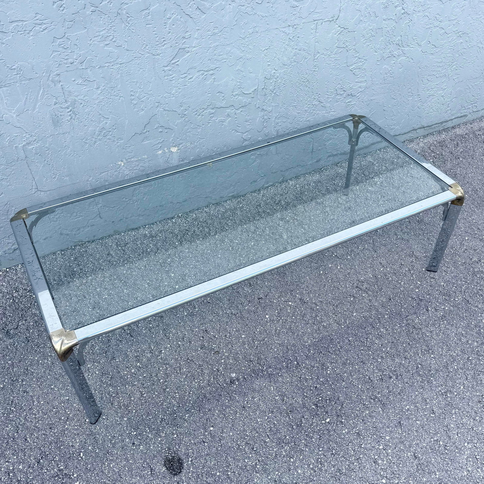 Hollywood Regency Golden Chrome Coffee Table - 2
