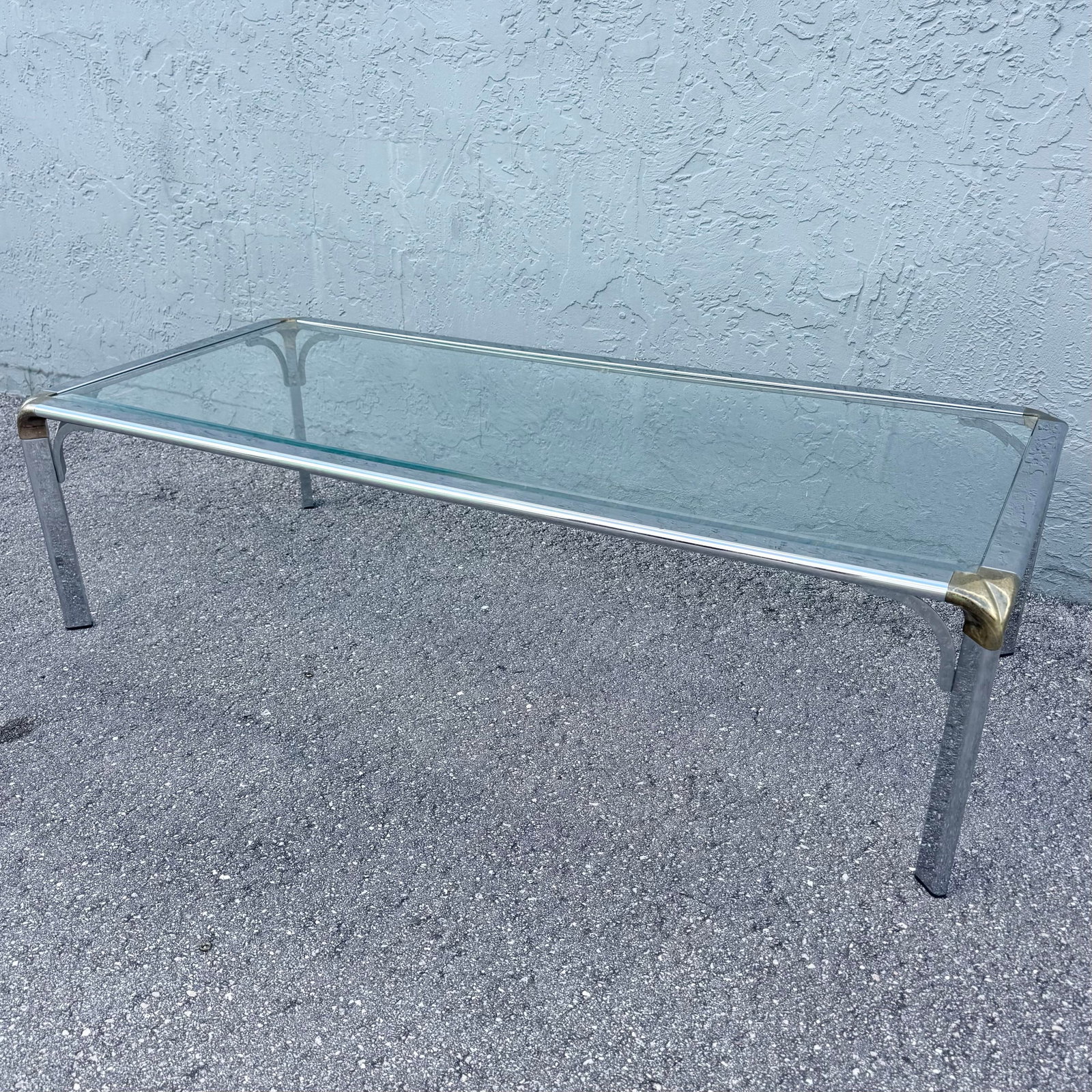 Hollywood Regency Golden Chrome Coffee Table - 7