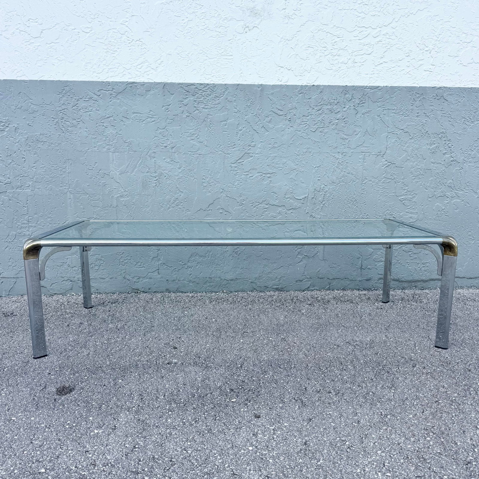 Hollywood Regency Golden Chrome Coffee Table - 8