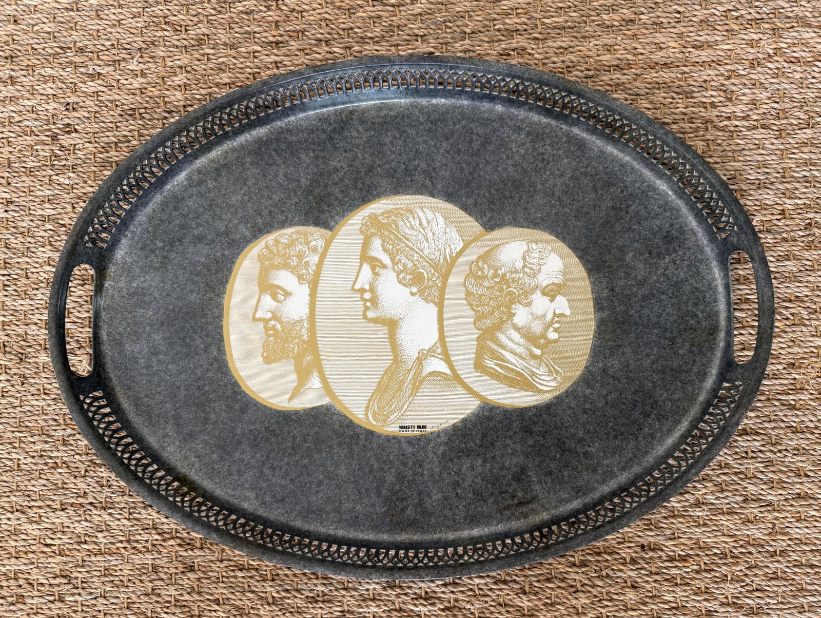 Fornasetti Oval Metal Enameled Tray With Roman Profiles - 2