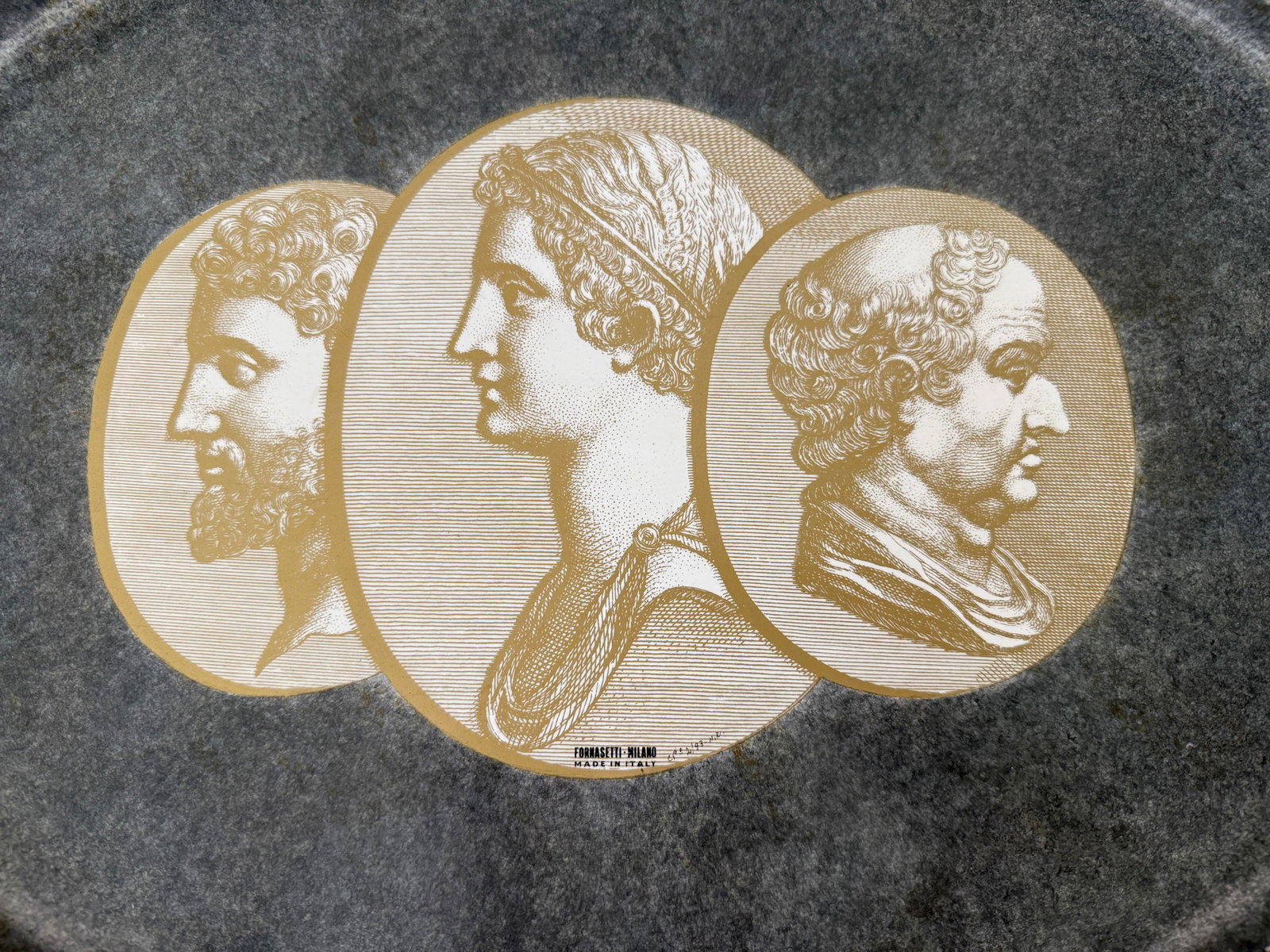 Fornasetti Oval Metal Enameled Tray With Roman Profiles - 3