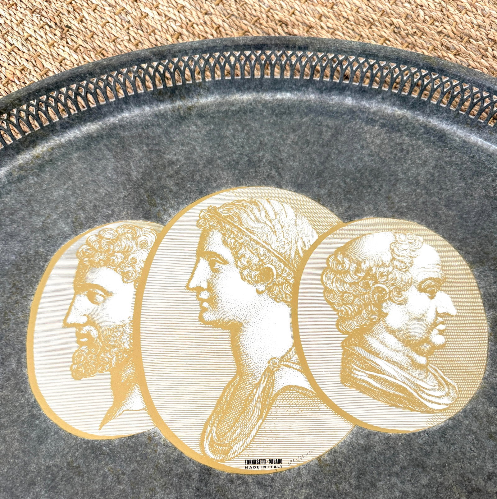 Fornasetti Oval Metal Enameled Tray With Roman Profiles - 4