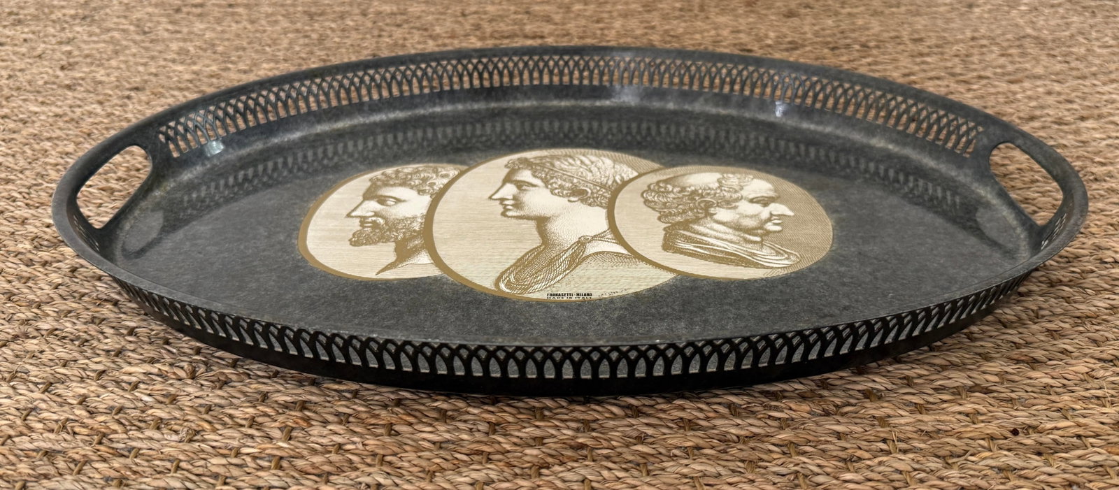 Fornasetti Oval Metal Enameled Tray With Roman Profiles - 6