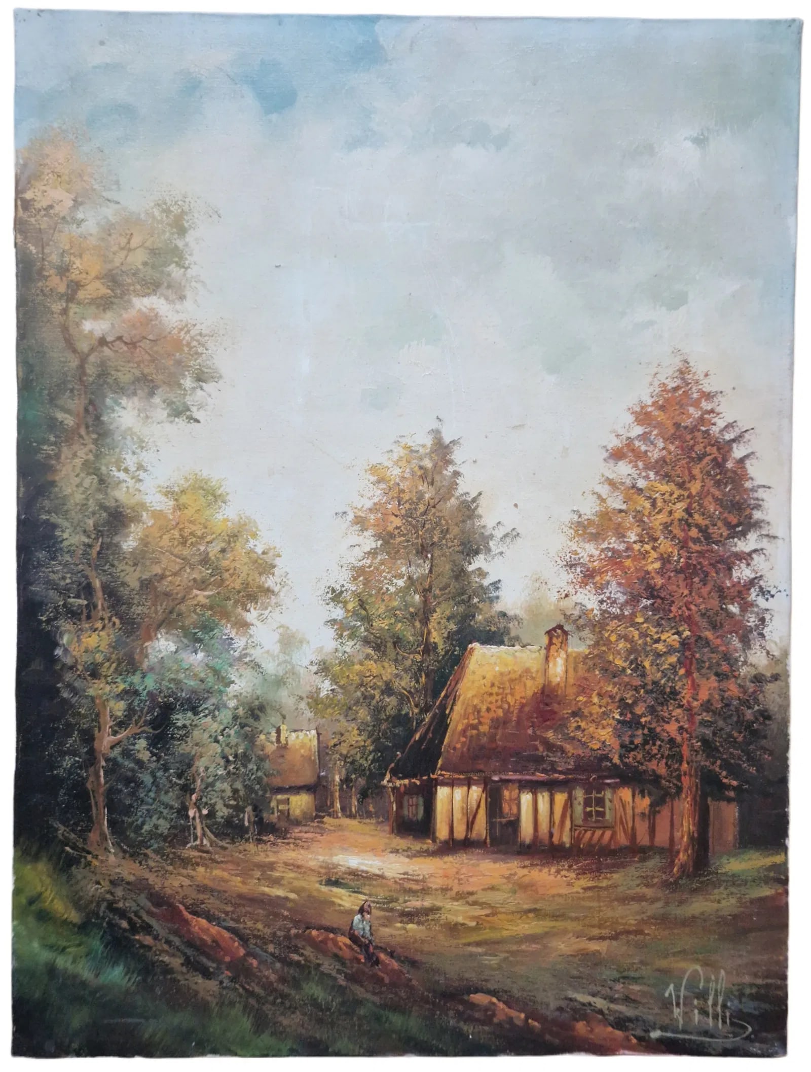 Late-20th Century Signed Villi - Cottage Landscape, Oil on Canvas - 2