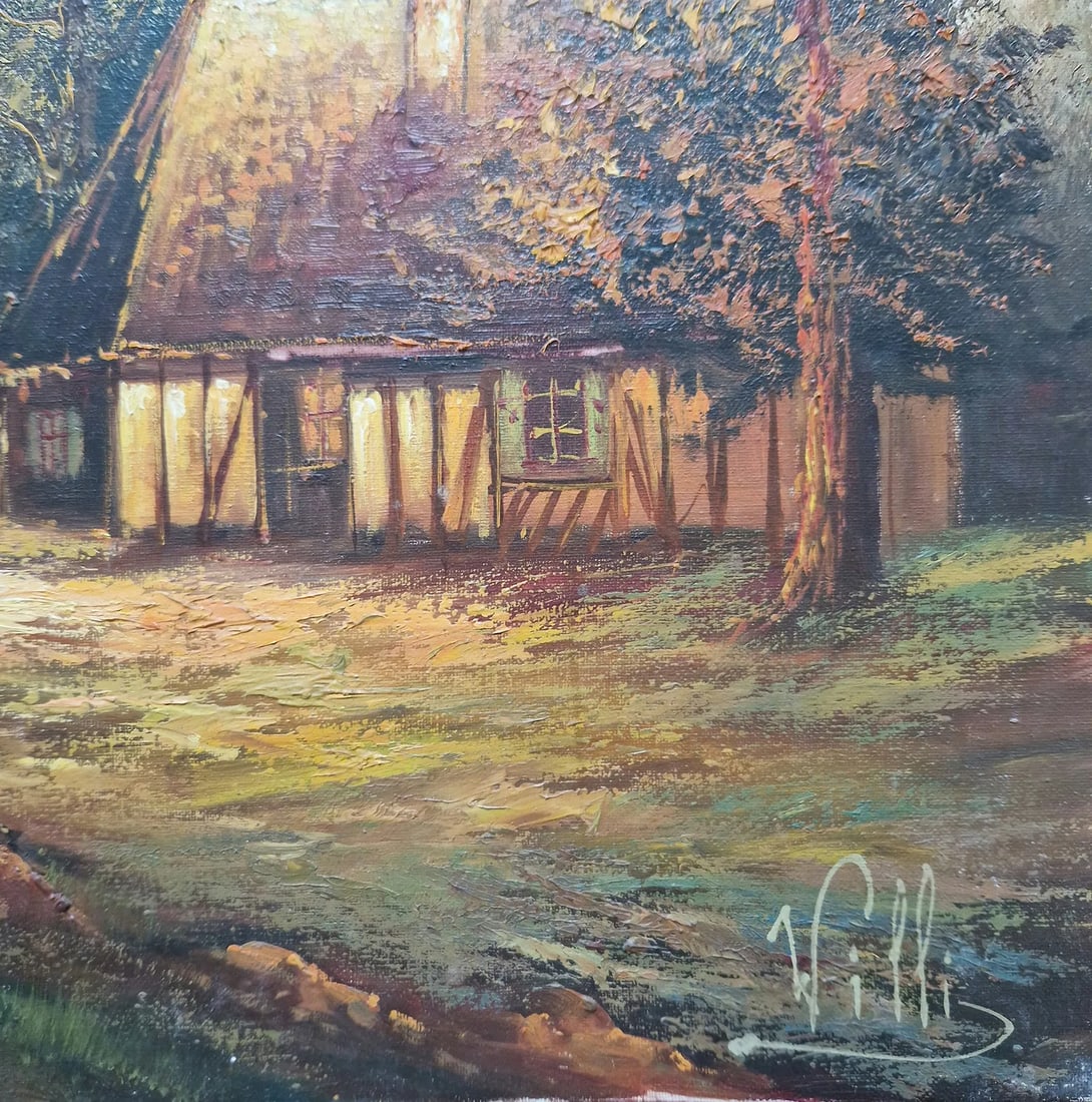 Late-20th Century Signed Villi - Cottage Landscape, Oil on Canvas - 4