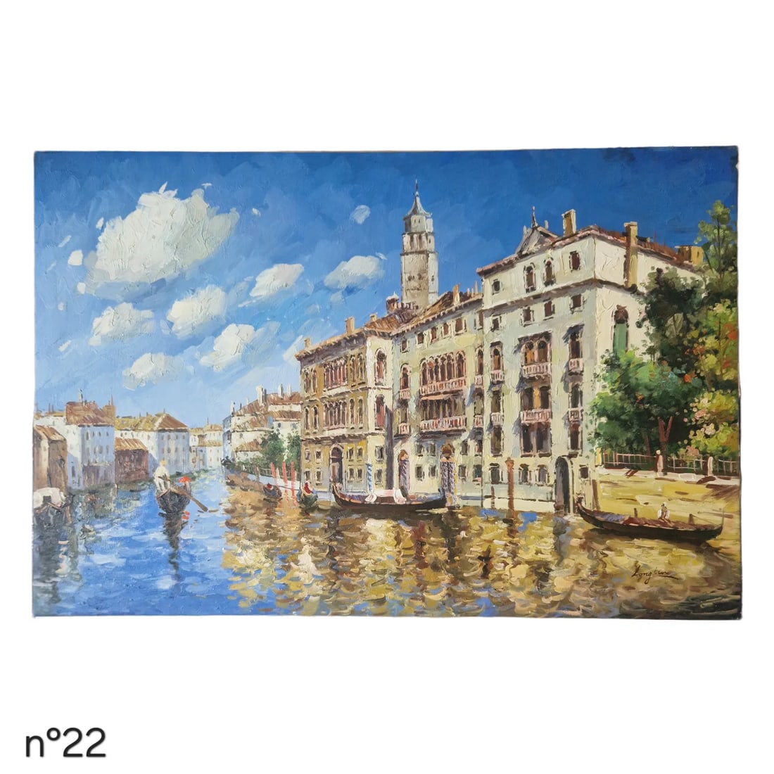 Mid-20th Century Signed Long Lin - Venetian Canal Scene With Gondolas, Oil on Canvas - 2