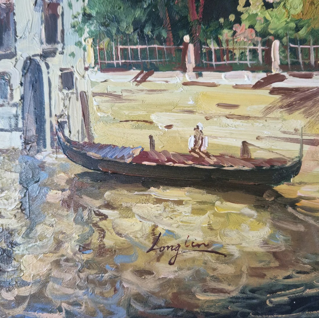 Mid-20th Century Signed Long Lin - Venetian Canal Scene With Gondolas, Oil on Canvas - 3