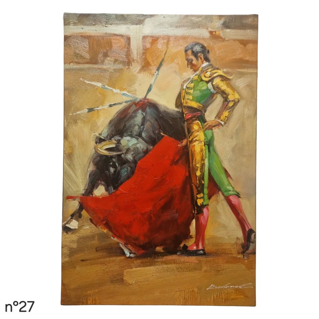 Mid-20th Century Signed Illegibly - Bullfight Scene With Matador, Oil on Canvas - 2