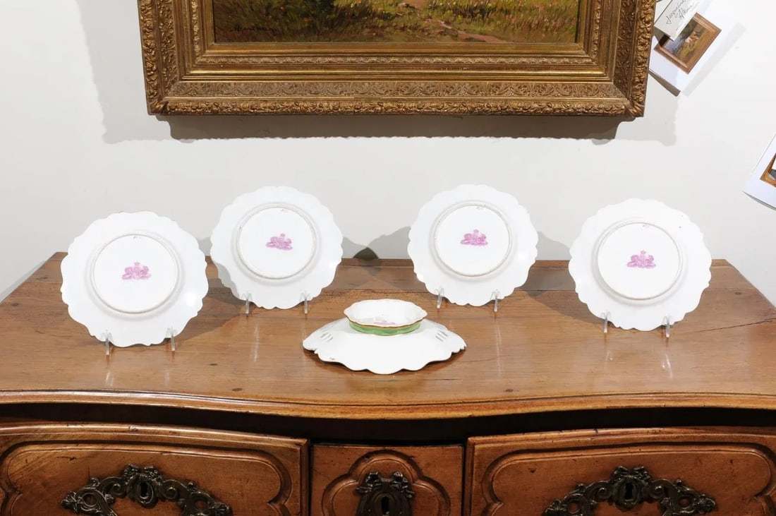 Antique Ridgway Porcelain Compote with Green Rim & Floral Décor - 6