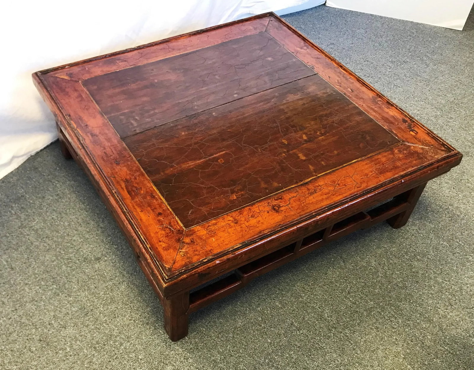 Antique Asian Solid Wood Kang Table With Signature - 10