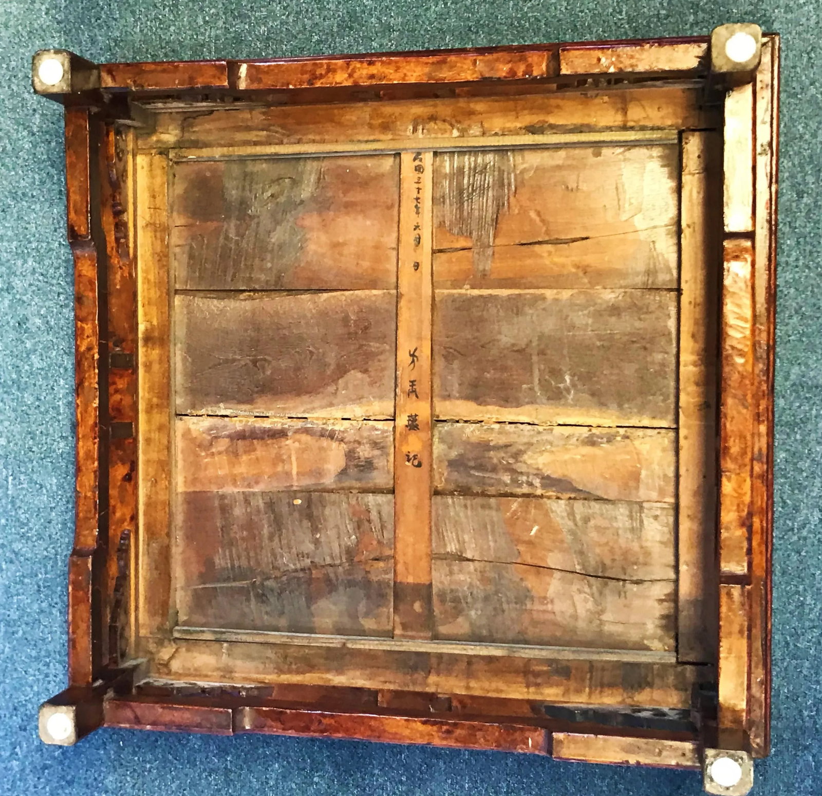 Antique Asian Solid Wood Kang Table With Signature - 11