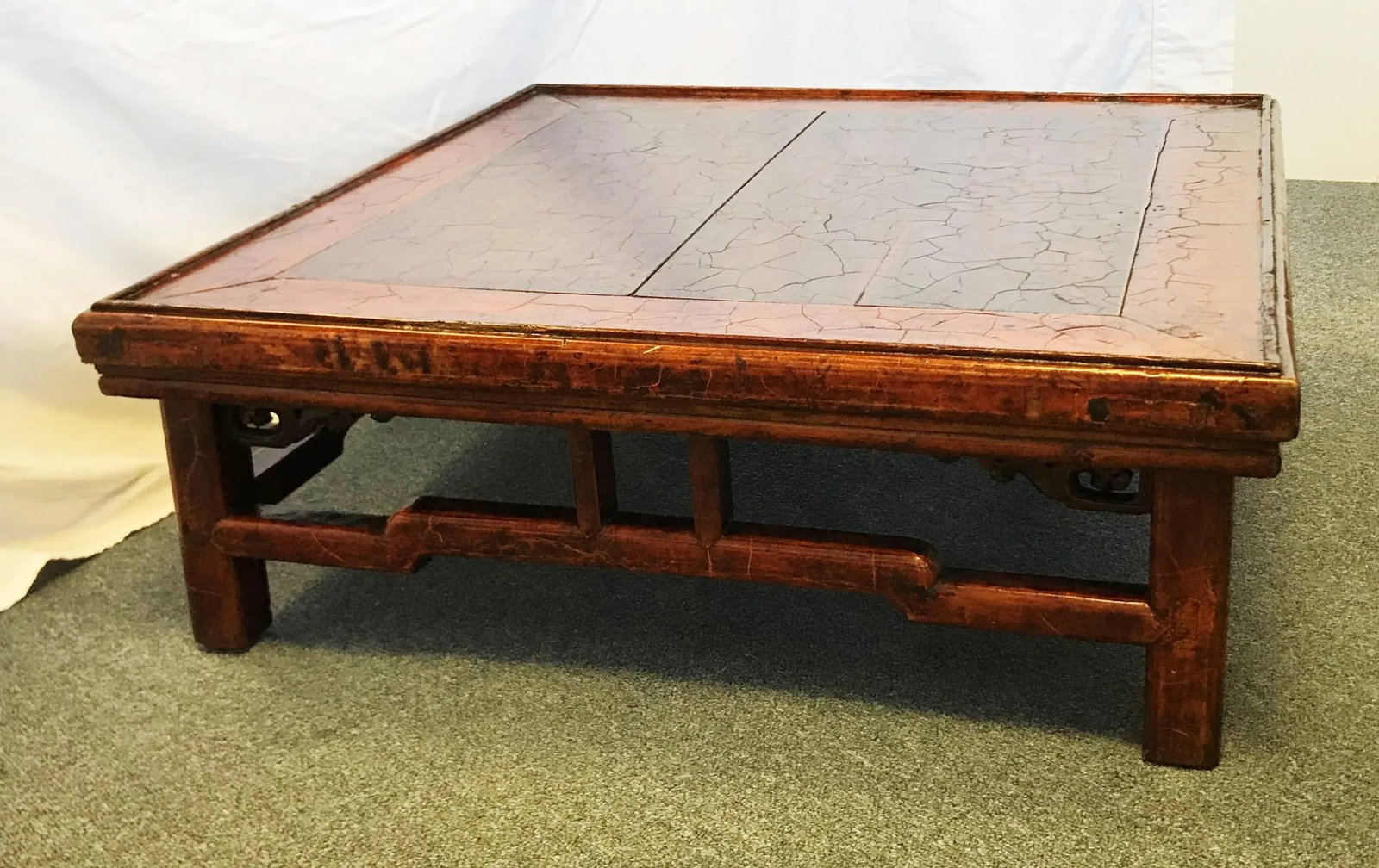 Antique Asian Solid Wood Kang Table With Signature - 13