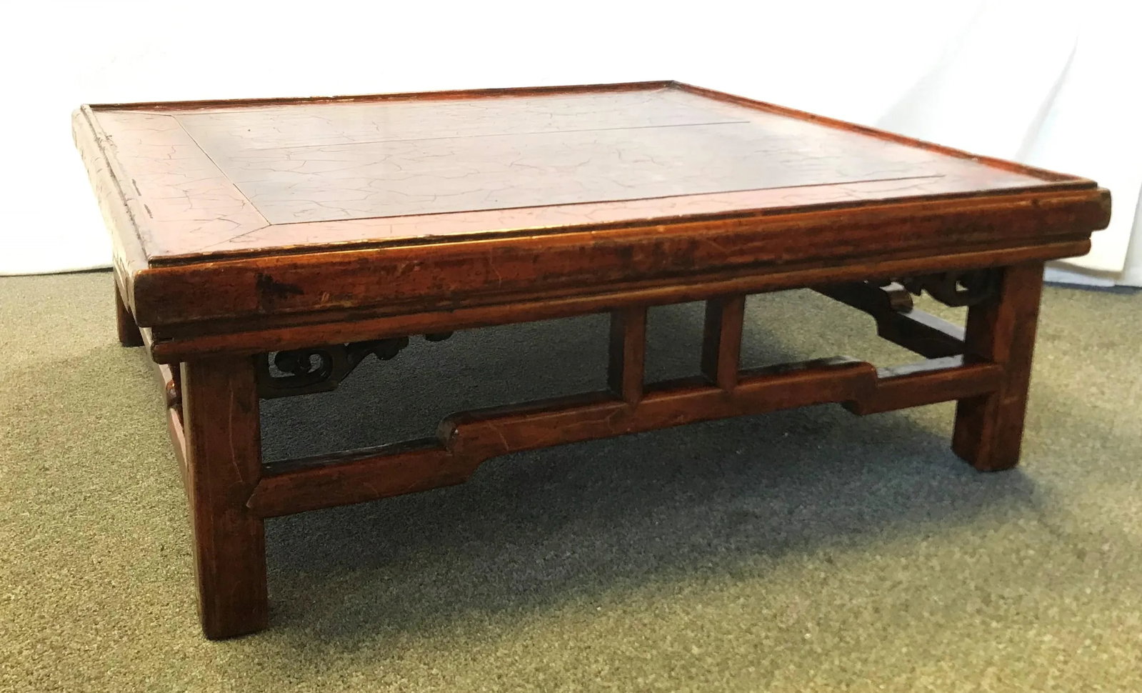 Antique Asian Solid Wood Kang Table With Signature - 2