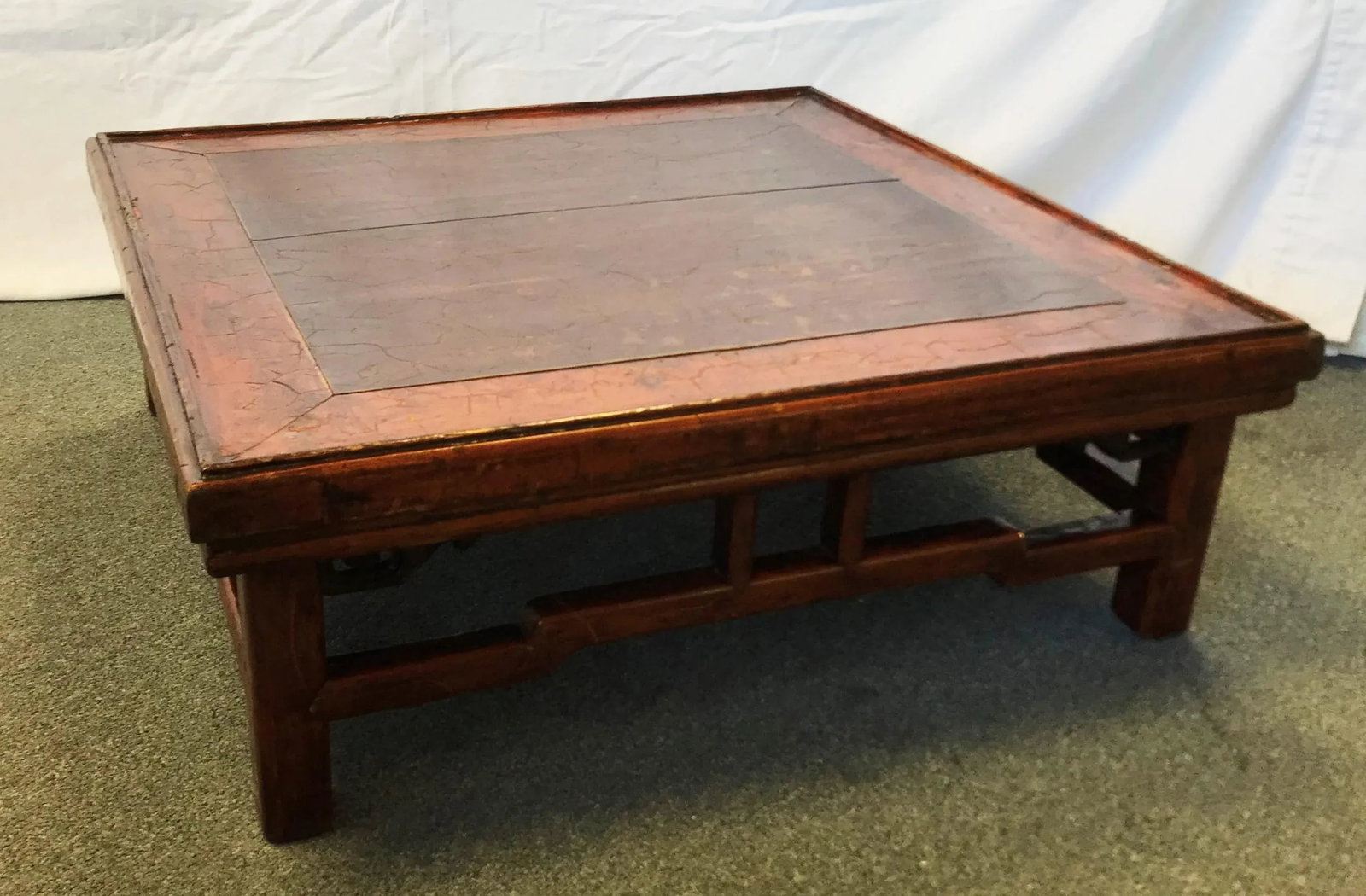 Antique Asian Solid Wood Kang Table With Signature - 3