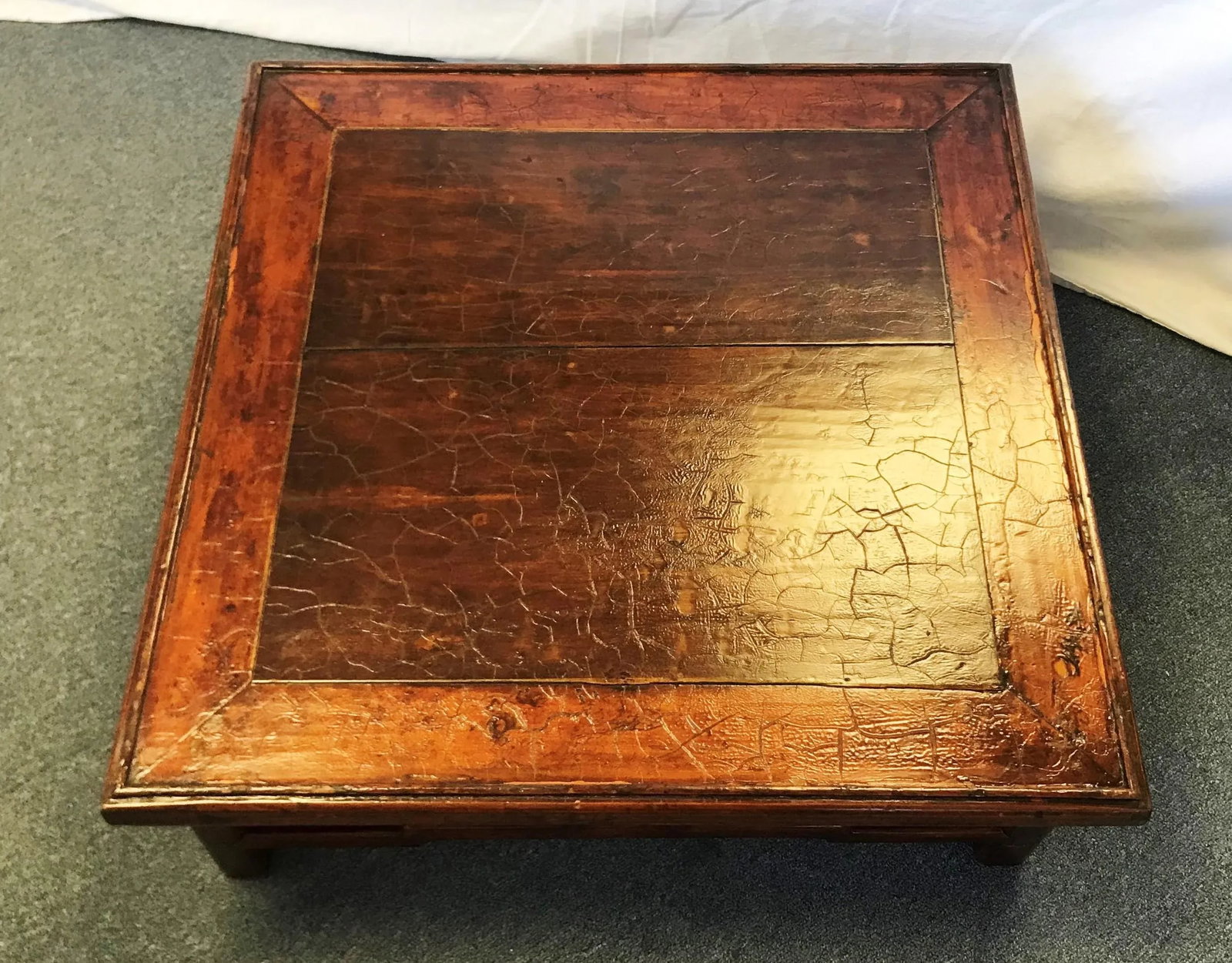 Antique Asian Solid Wood Kang Table With Signature - 4