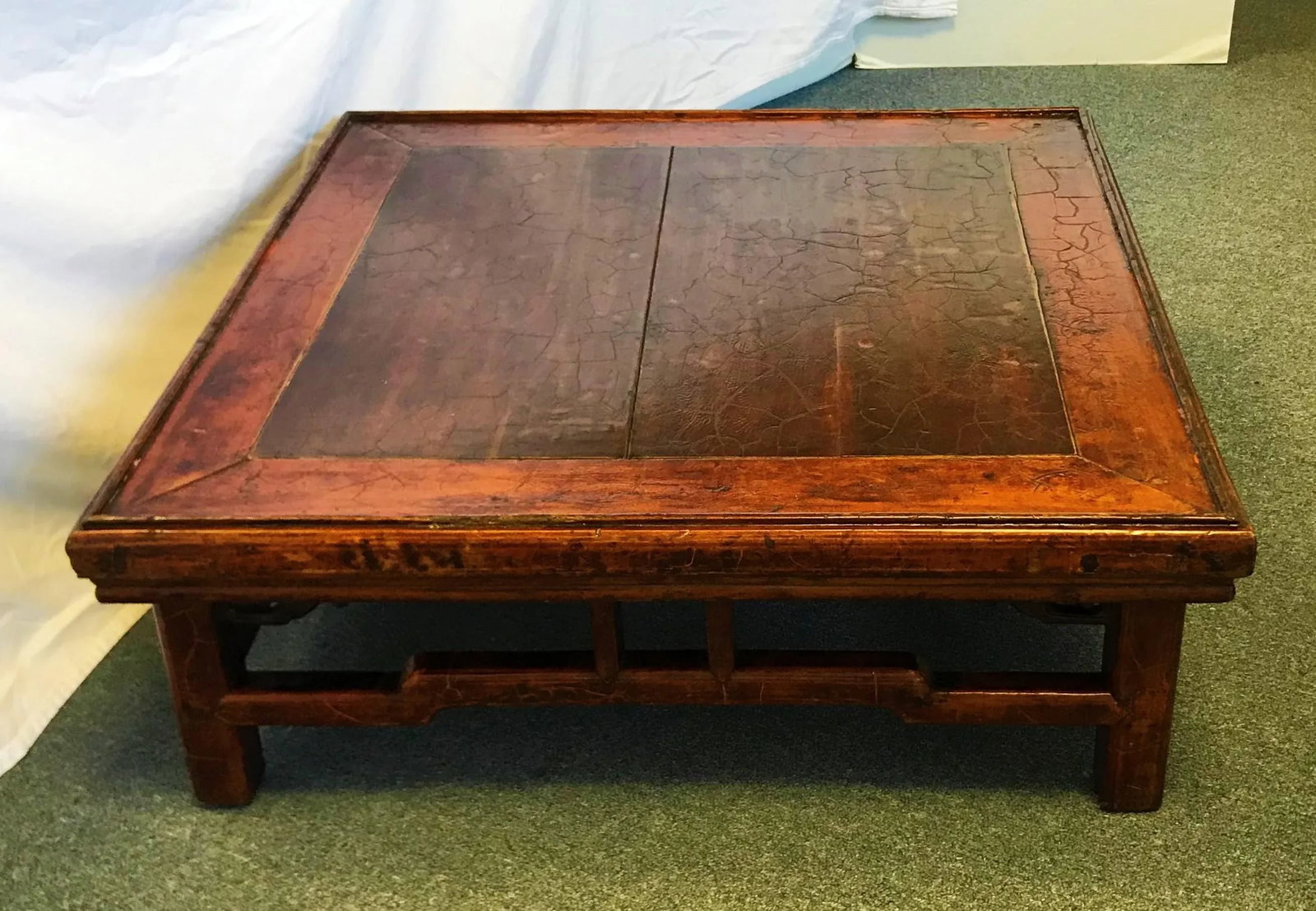 Antique Asian Solid Wood Kang Table With Signature - 5