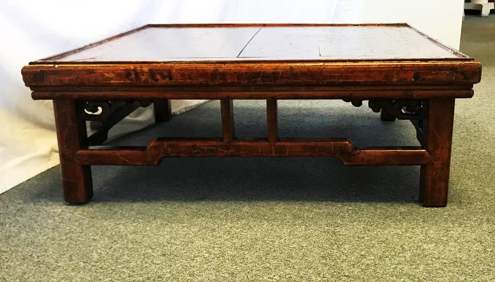 Antique Asian Solid Wood Kang Table With Signature - 6