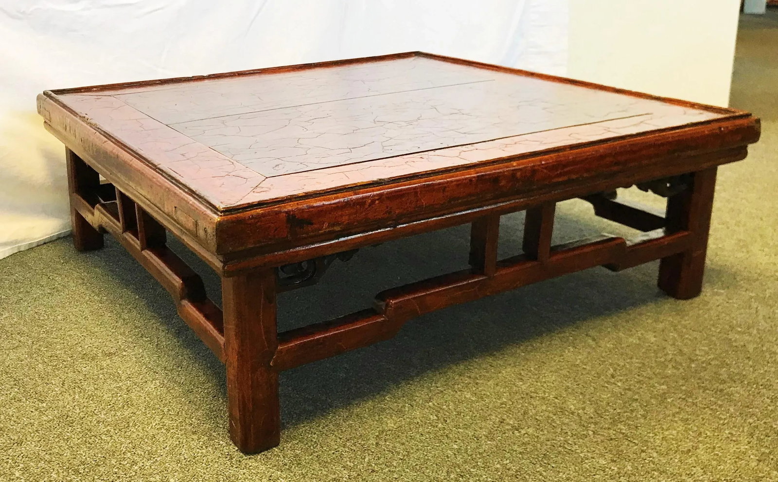 Antique Asian Solid Wood Kang Table With Signature - 8