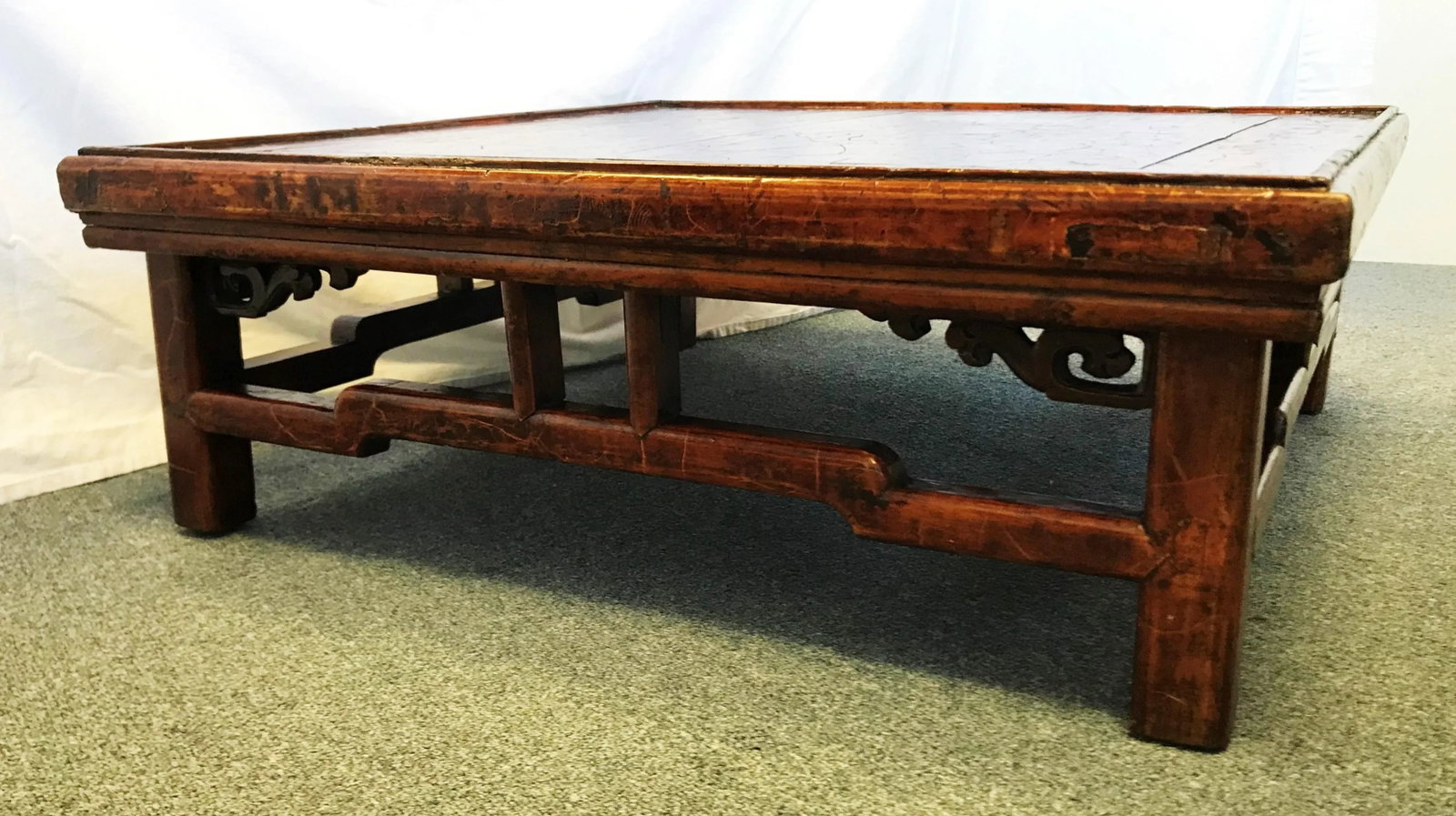 Antique Asian Solid Wood Kang Table With Signature - 9