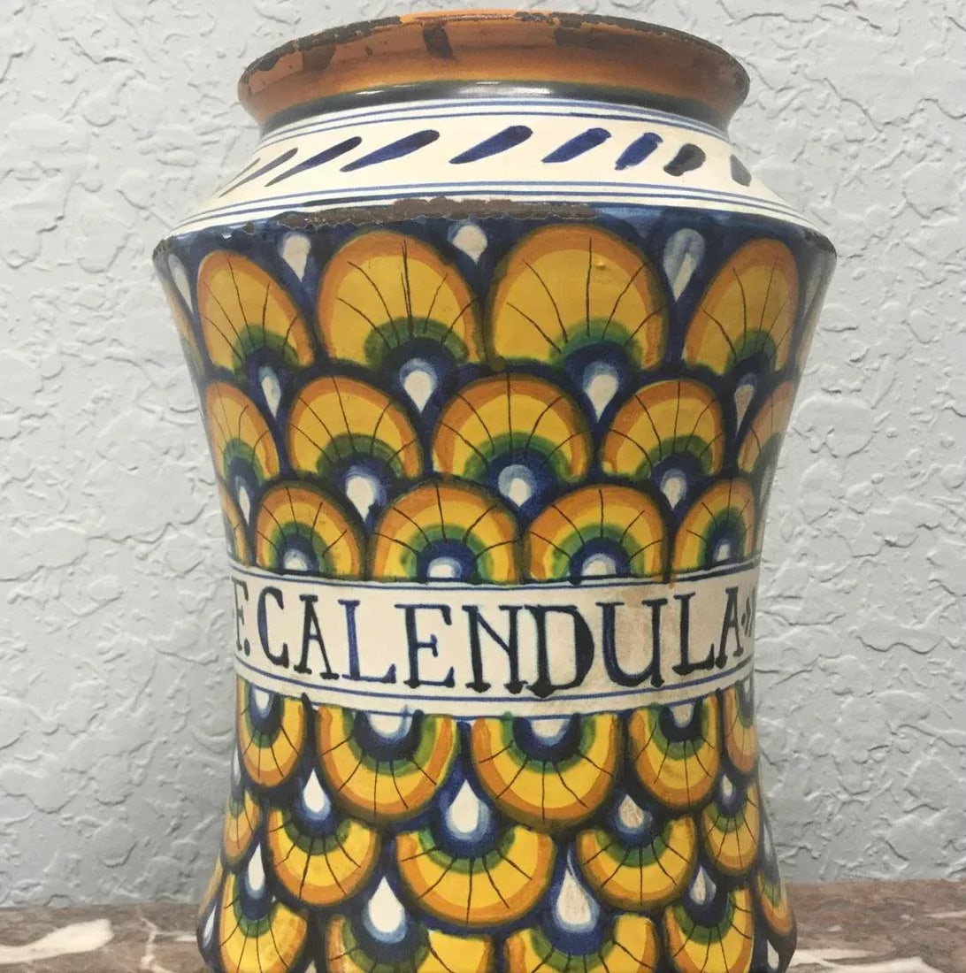 17th Century Italian Yellow Maiolica Pottery Albarello Drug Jar - 5