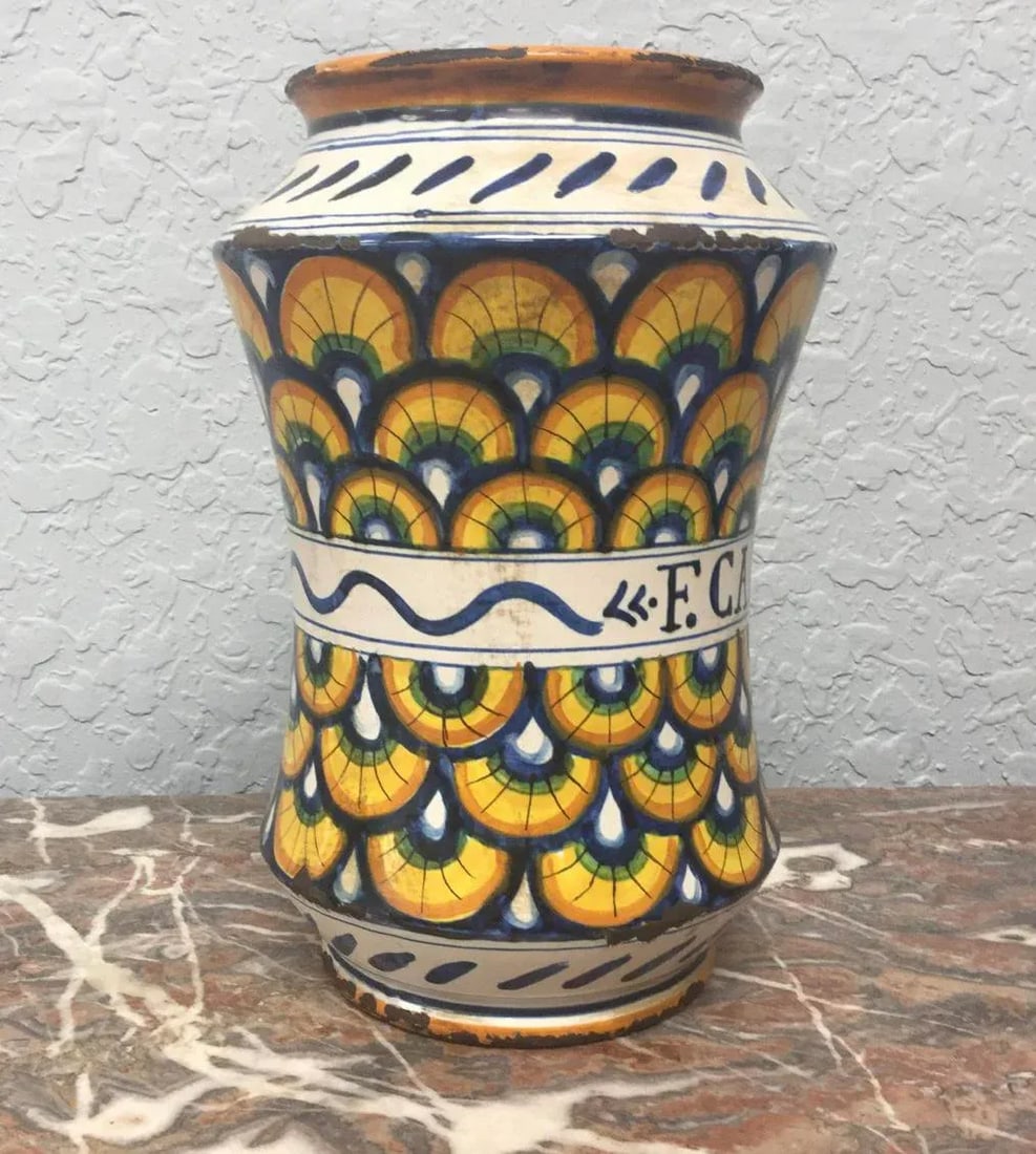 17th Century Italian Yellow Maiolica Pottery Albarello Drug Jar - 8