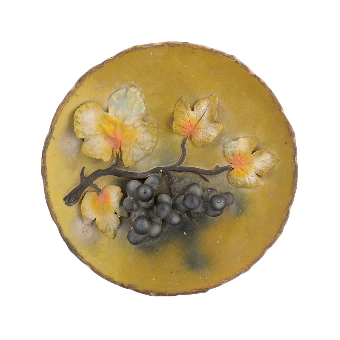 French 20th Century Wall Hanging Pottery Plate with Black Grapes Motifs - 11