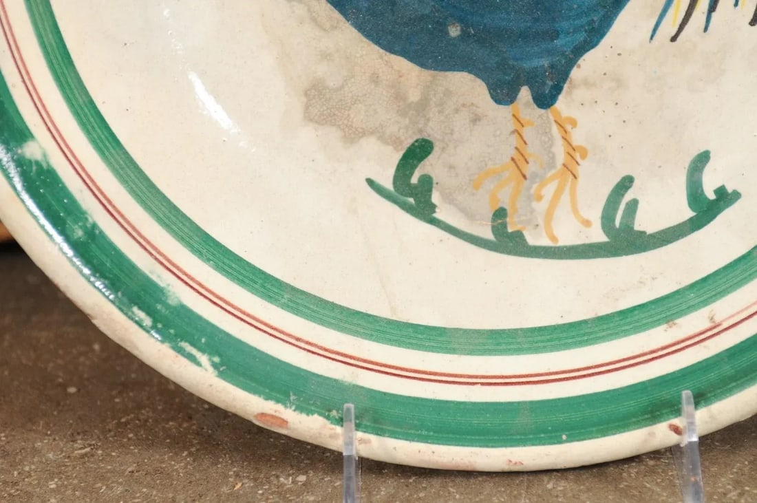 Italian Early 20th Century Pottery Bowl with Rooster Motif & Green Border - 6