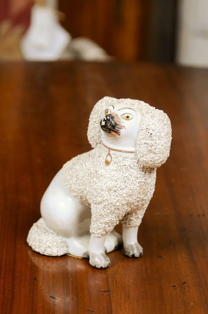 English 19th Century Victorian Split Leg Staffordshire Dog with White Coat - 10