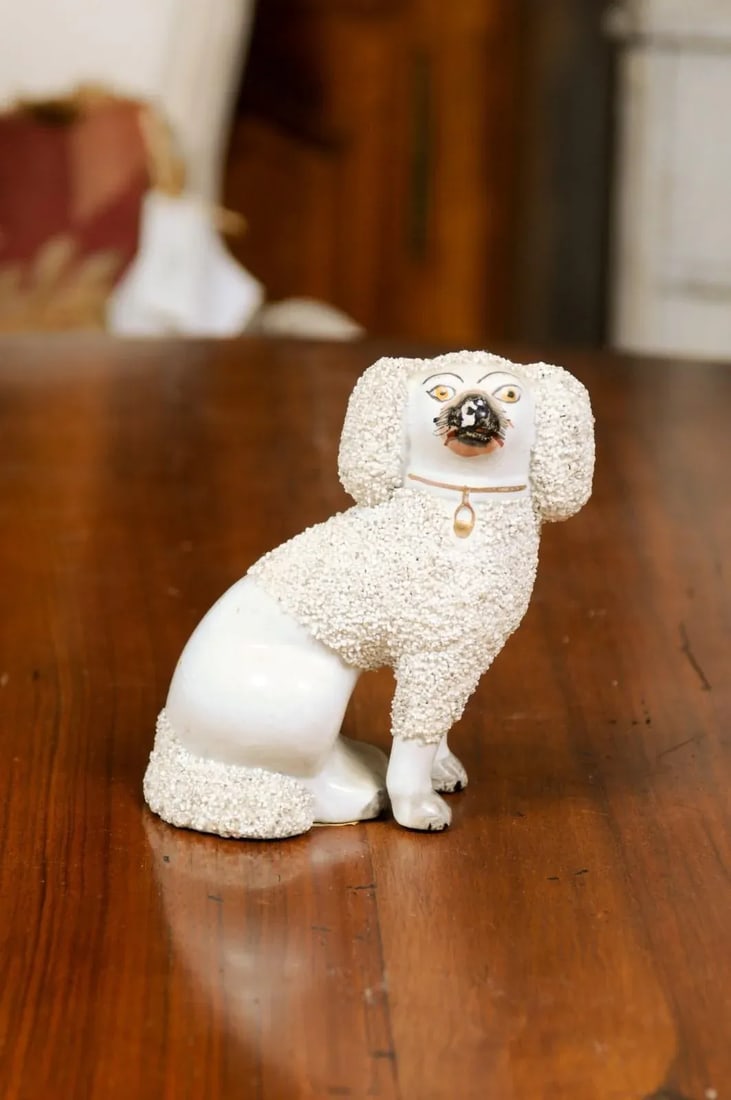 English 19th Century Victorian Split Leg Staffordshire Dog with White Coat - 12