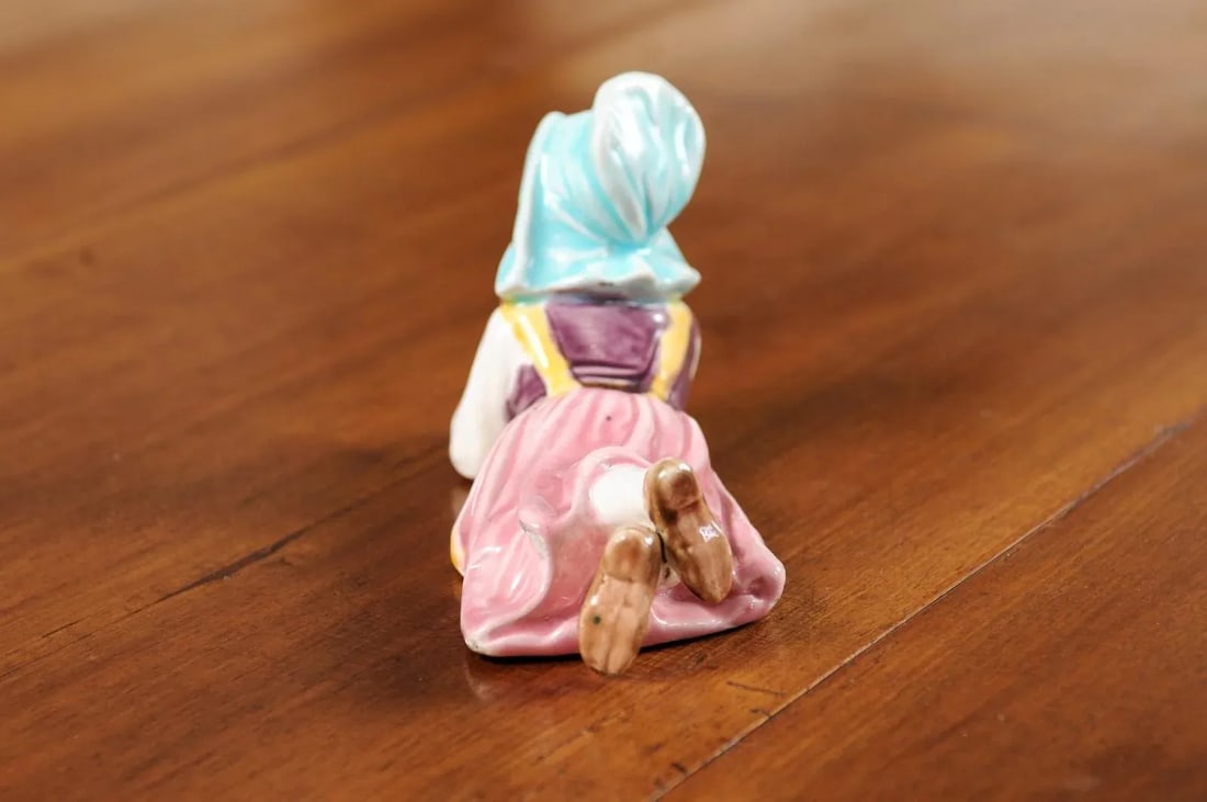 Vintage Petite English Porcelain Figurine Depicting a Young Girl Laying on the Ground - 10