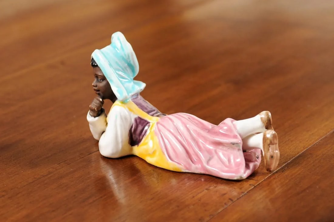 Vintage Petite English Porcelain Figurine Depicting a Young Girl Laying on the Ground - 11