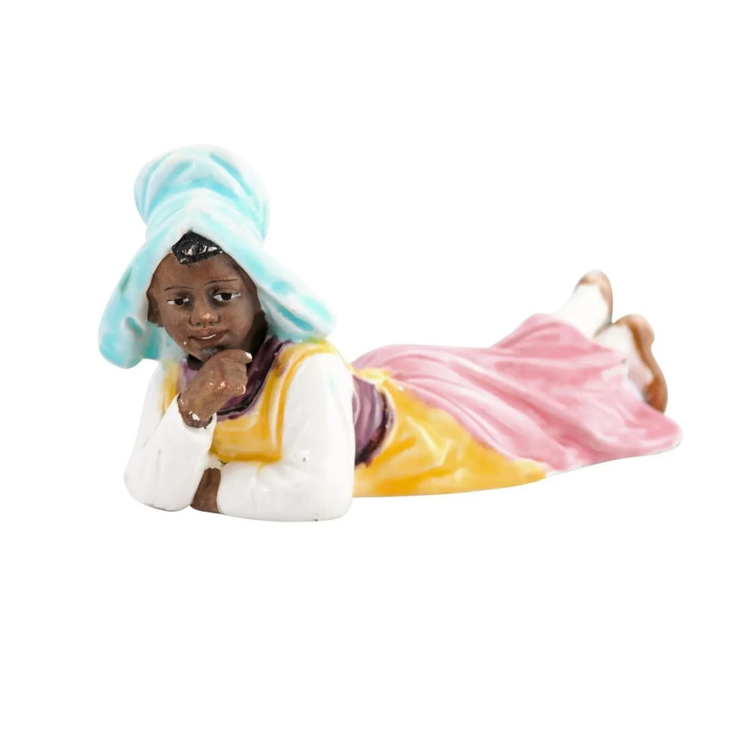 Vintage Petite English Porcelain Figurine Depicting a Young Girl Laying on the Ground - 13