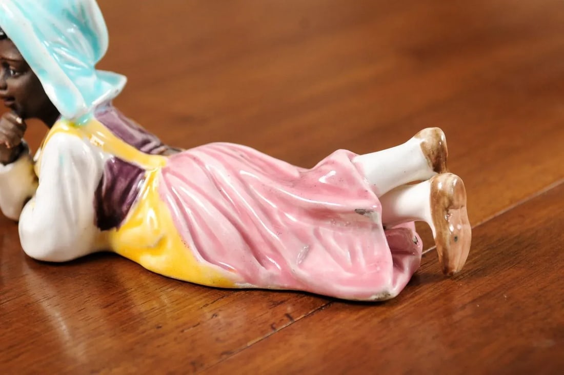 Vintage Petite English Porcelain Figurine Depicting a Young Girl Laying on the Ground - 4