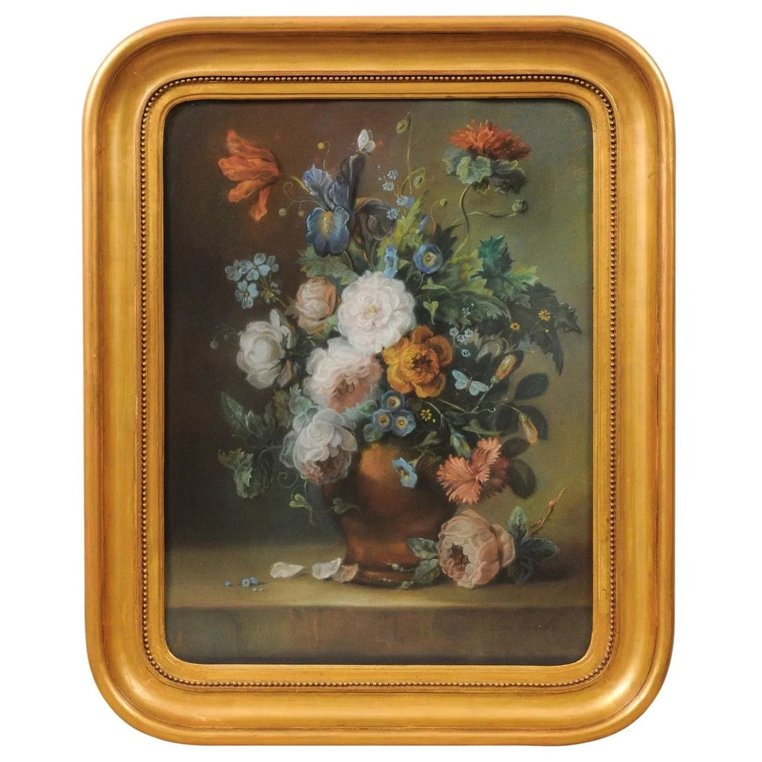 French 19th Century Paste Painting with Bouquet of Flowers in Giltwood Frame - 12