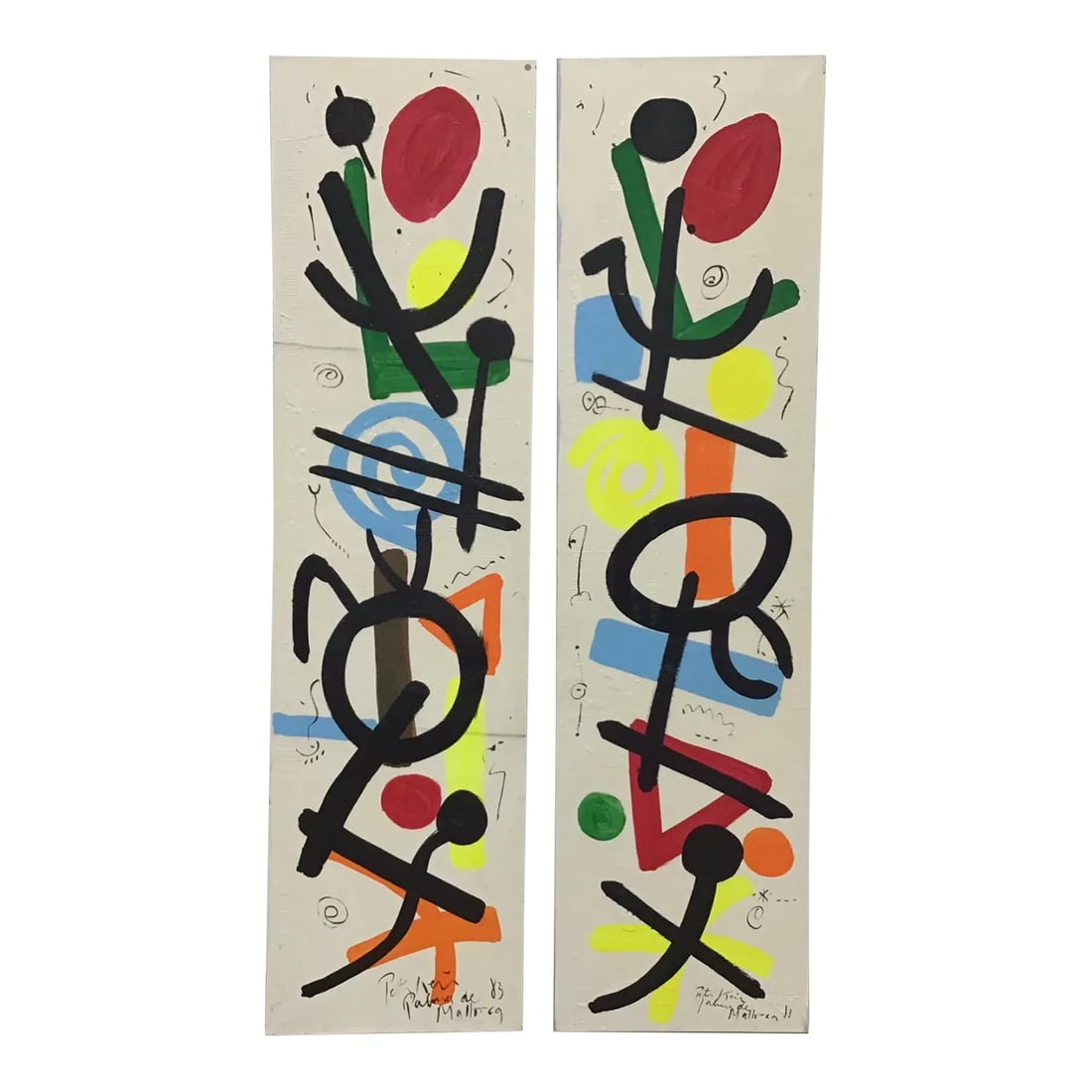 Large Peter Keil Modern Abstract Expressionist Oil Paintings - a Pair: Peter Keil is a German artist that focuses primarily on abstract expressionism. Keil painted with some of the greats including Joan MirÃ³, Andy Warhol and Pablo Picasso, to name a few. This 