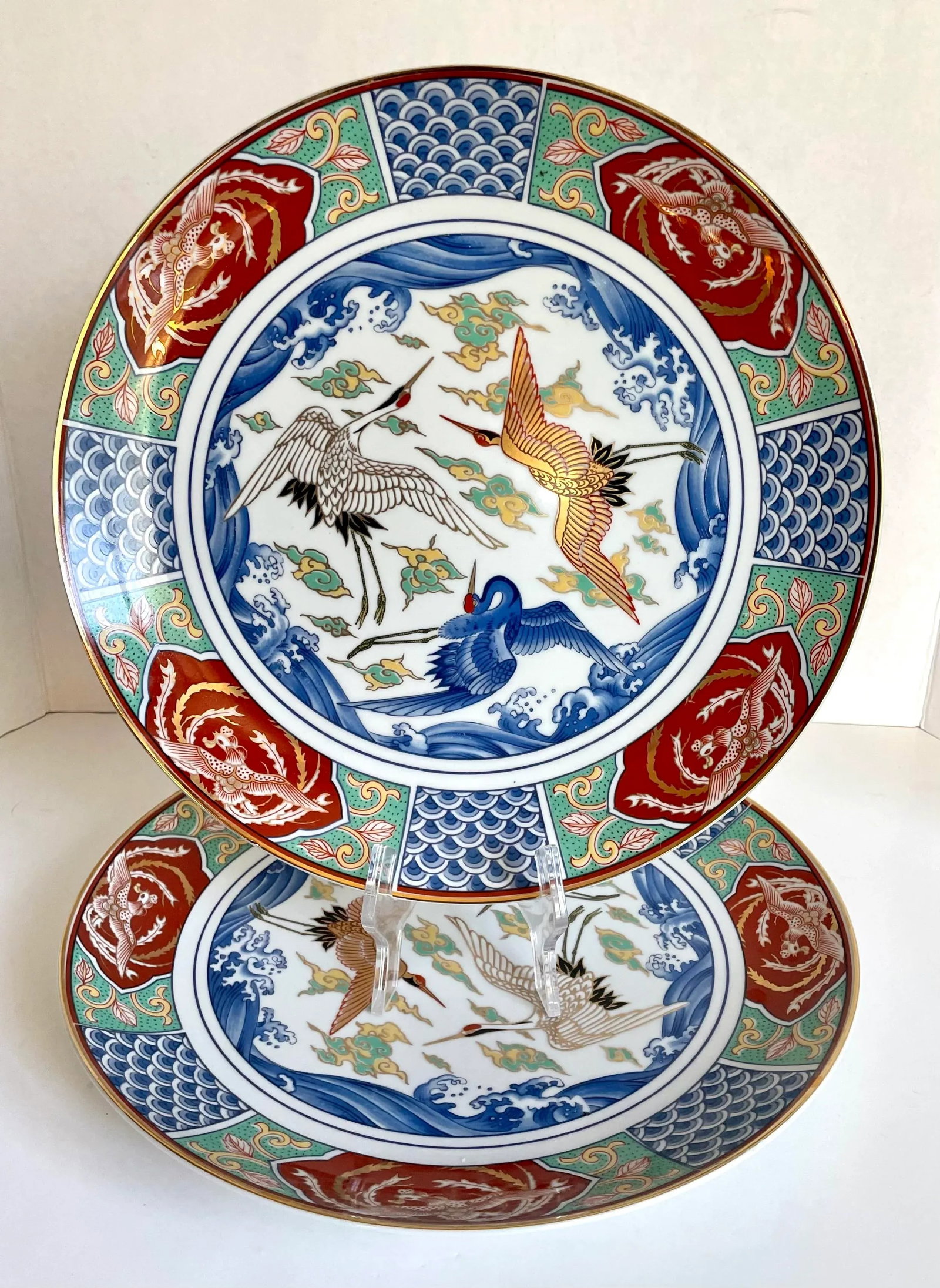 Japanese Imari Asian Crane Dinnerware and Serving Set - 19 Pieces - 11