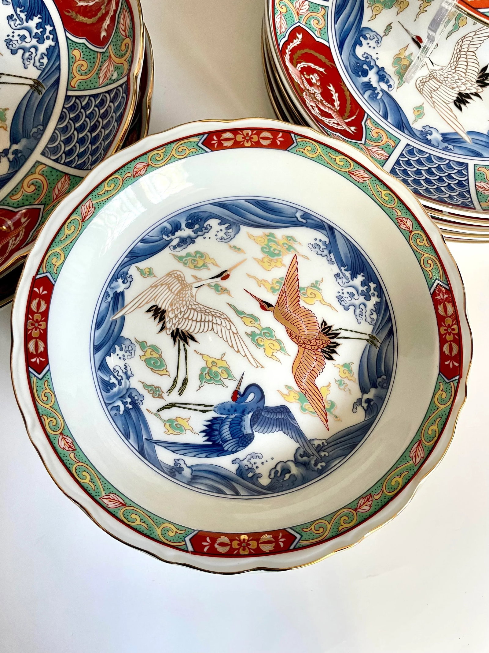 Japanese Imari Asian Crane Dinnerware and Serving Set - 19 Pieces - 2