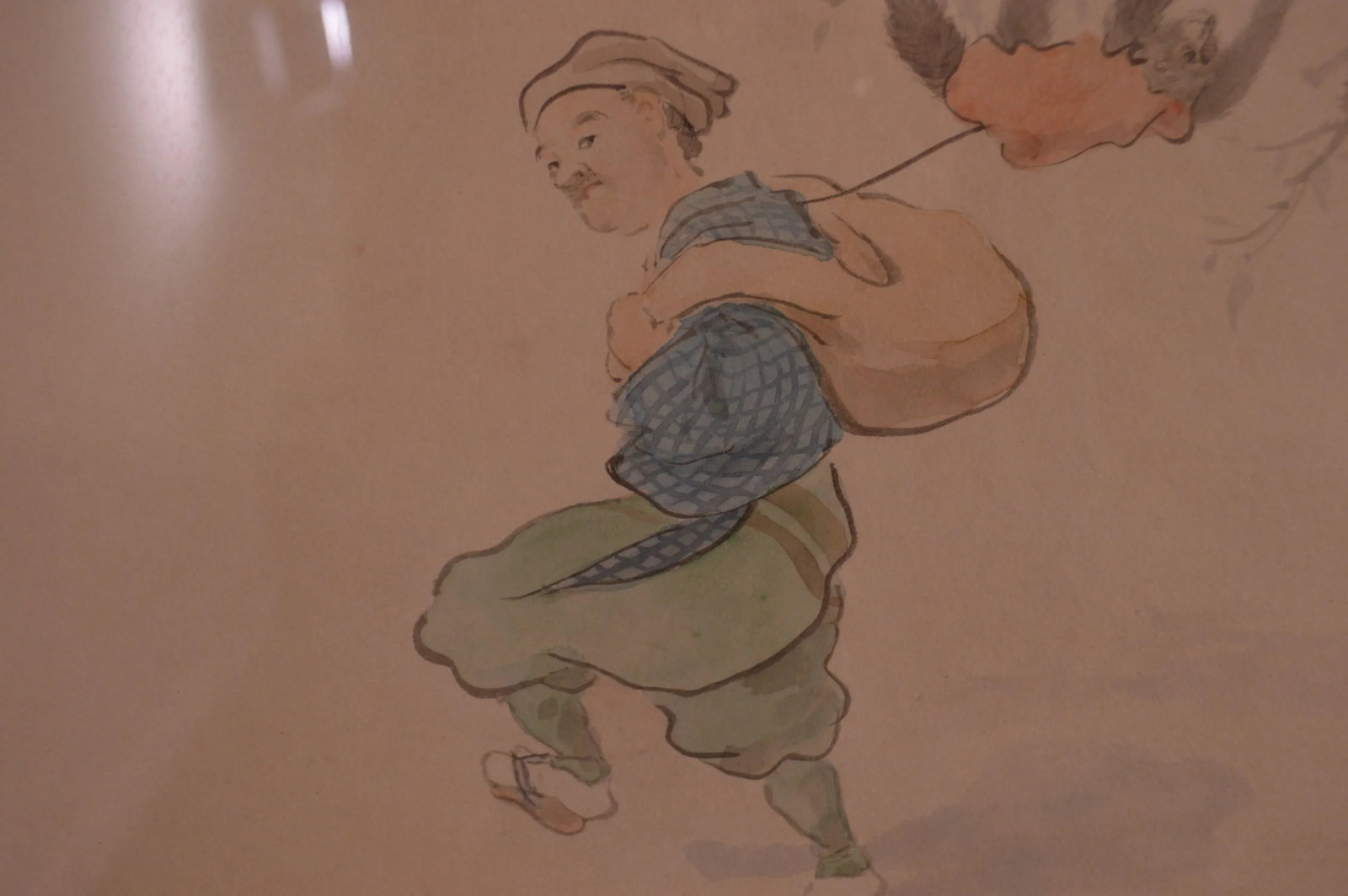 Vintage Chinese Man & Monkey Watercolor Drawing - 6