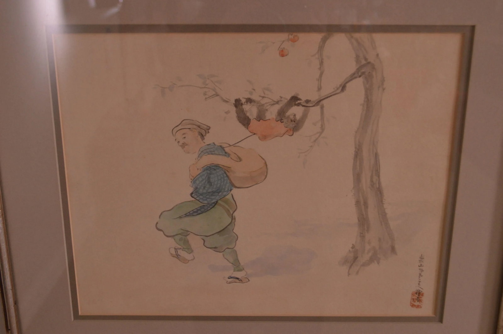 Vintage Chinese Man & Monkey Watercolor Drawing - 9